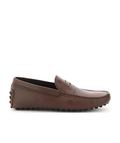 Tod's Almond-toe Pebbled-texture Loafers In Brown