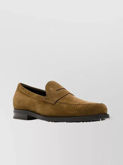 Tod's Almond Toe Suede Leather Penny Strap Loafers In Green