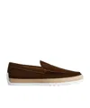 Tod's Suede Loafers With Round Toe And Braided Jute Sole In Brown