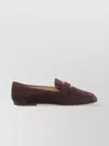 Tod's Almond Toe Suede Loafers Gold Hardware In Brown