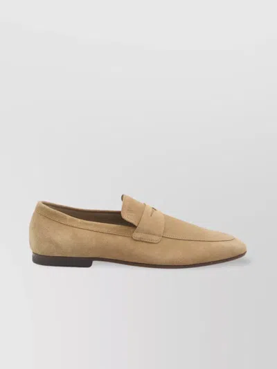 Tod's Almond Toe Suede Loafers With Leather Sole In Neutral
