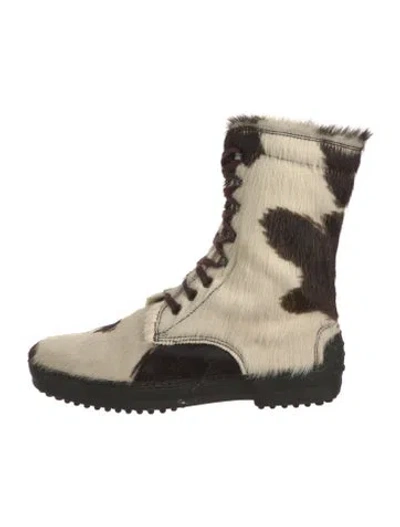 Pre-owned Tod's Animal Print Lace-up Boots In Neutral
