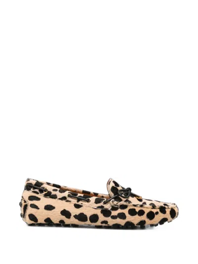 Tod's Gommino Bow-detail Animal-print Calf-hair Loafers In Animal Print