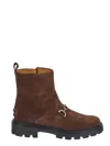 Tod's Logo-plaque Suede Ankle Boots In Brown