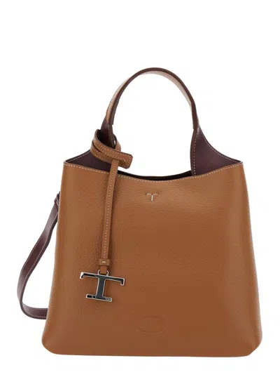 Tod's 'apa' Brown Handbag With Removable Metal Pendant