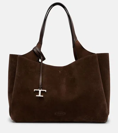 Tod's Apa Large Leather Suede Tote Bag In Brown
