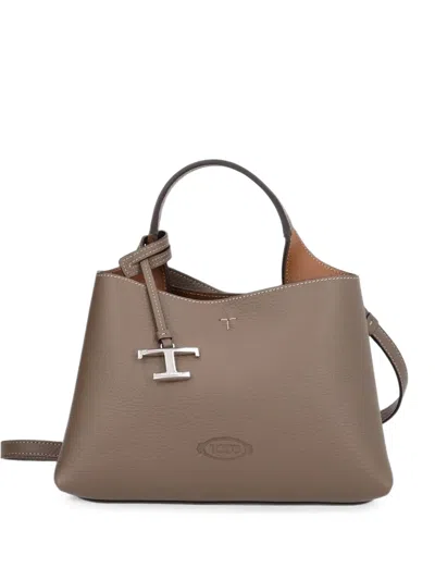 Tod's Apa Leather Tote Bag In Gray
