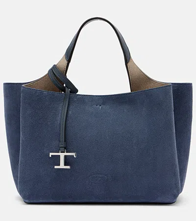 Tod's Apa Small Suede Tote Bag In Blue