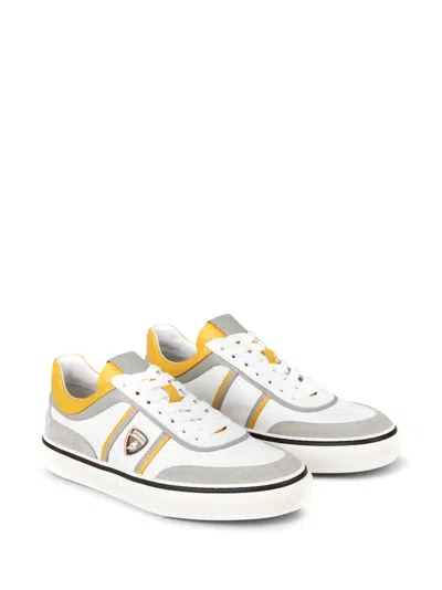 Tod's Automobili Lamborghini Panelled Lace-up Leather Sneakers In Orange,white,grey