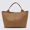 Tod's Beige Tote Bag With Two Top Handles And Logo Plaque On The Front In Leather Woman
