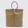 Tod's Rectangular Top Handles Contrast Stitching Tote Bag In Brown