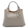 Tod's Leather Textured Tote Bag With Detachable Strap In Gray
