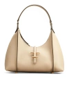 TOD'S T TIMELESS HOBO BAG IN BEIGE LEATHER, SMALL