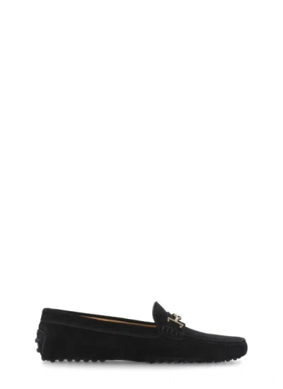 Tod's Balck Suede Leather Loafers In Black