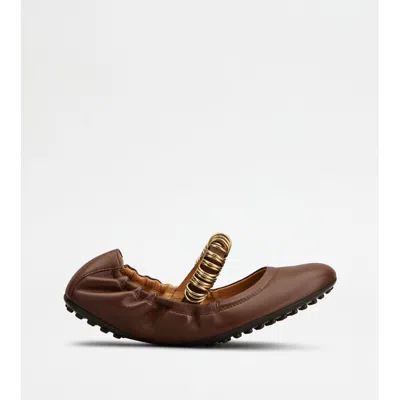 Tod's Ballerinas In Leather In Brown