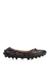 Tod's Black Leather Ballet Flats With Gathered Elasticized Trim In Black
