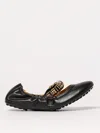 Tod's Ballerina In Leather With Strap With Metal Rings In Black