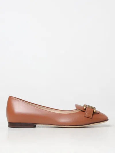 Tod's Round-toe Leather Ballerina Shoes In Brown