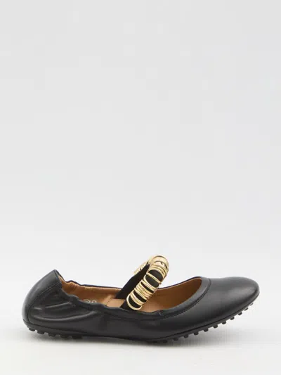 Tod's Ballet Flats Wit Eyelets In Black