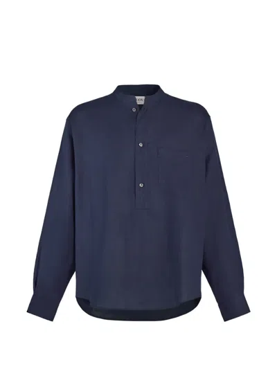 Tod's Band-collar Patch-pocket Shirt In Blue