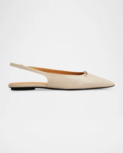 Tod's Bar Leather Slingback Ballerina Flats In Gray