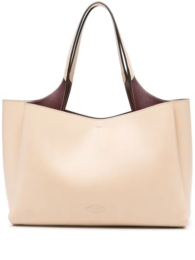 Tod's Medium Leather Tote Bag In Neutrals