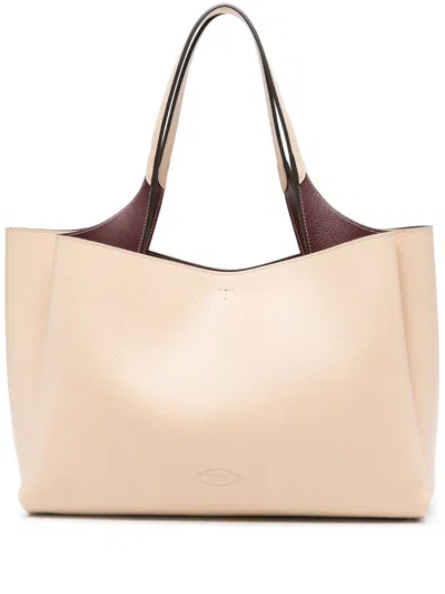 Tod's Beige Calf Leather Medium Tote Bag