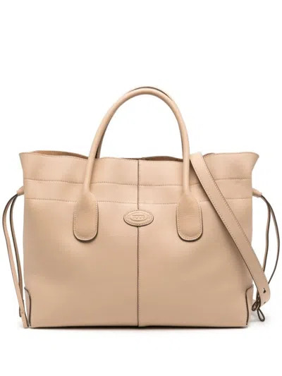 Tod's Small Di Leather Tote Bag In Beige