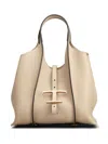 TOD'S BEIGE GRAINED LEATHER HANDBAG WITH GOLD-TONE ACCENTS AND CIRCULAR HANDLES