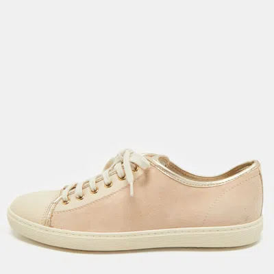 Pre-owned Tod's Beige Leather And Suede Lace Up Sneakers Size 40