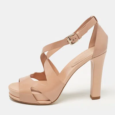 Pre-owned Tod's Beige Leather Ankle Strap Sandals Size 37