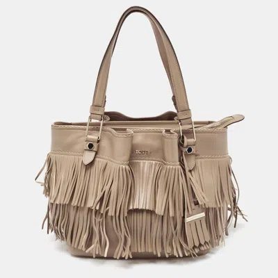 Pre-owned Tod's Beige Leather Fringe Tote