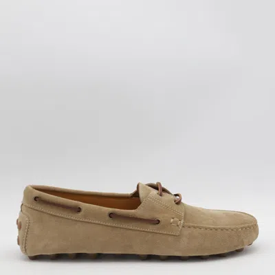 Tod's Suede Biscuit Leather Loafers With Rubber Sole In Brown