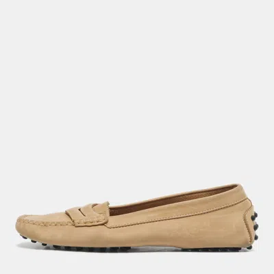 Pre-owned Tod's Beige Nubuck Leather Penny Loafers Size 38 In Sand