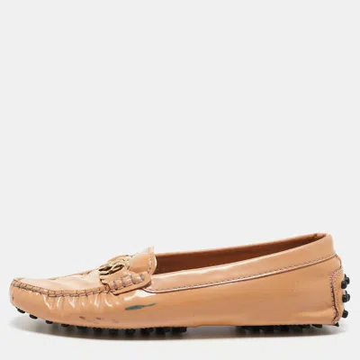 Pre-owned Tod's Beige Patent Slip On Loafers Size 34.5