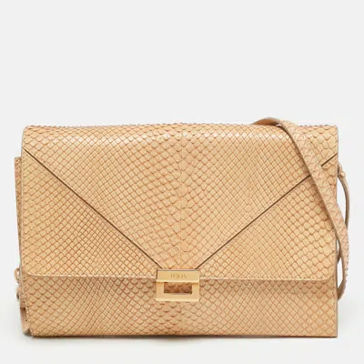 Pre-owned Tod's Beige Snake Flap Crossbody Bag In Sand