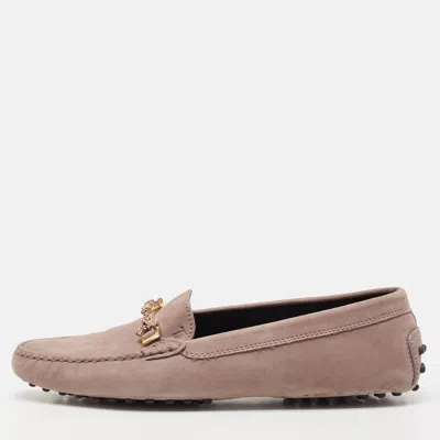 Pre-owned Tod's Beige Suede Crystal Embellished Slip On Penny Loafers Size 39.5