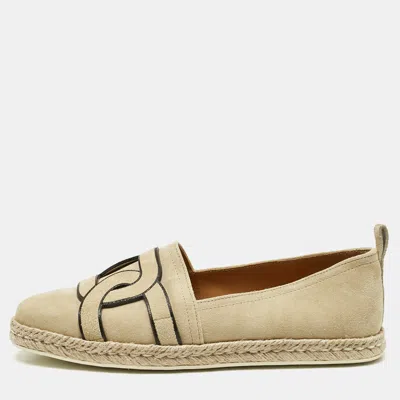 Pre-owned Tod's Beige Suede Kate Espadrille Flats Size 41 In Sand