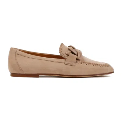 Tod's Suede Whipstitch Chain Slip-on Loafers In Brown