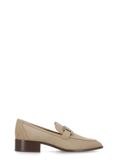Tod's Beige Suede Leather Loafers In Pink