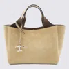 Tod's Beige Suede Leather Top Handle Bag In White