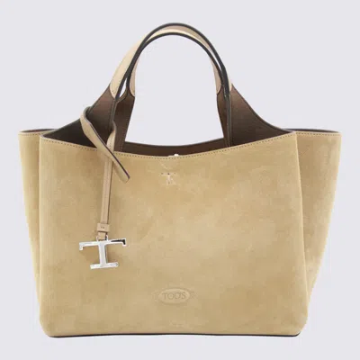 Tod's Beige Suede Leather Top Handle Bag In White