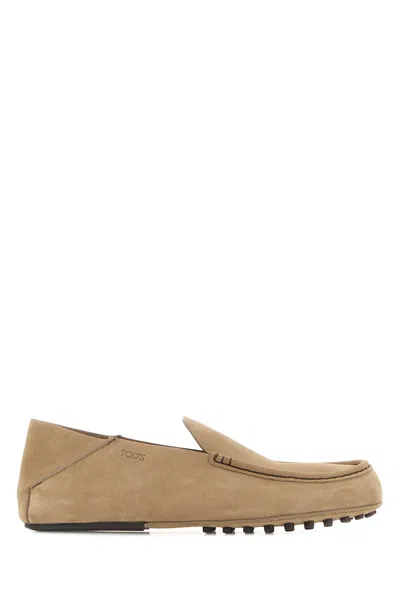 Tod's Suede Moc Toe Loafers Rubber Sole In Brown