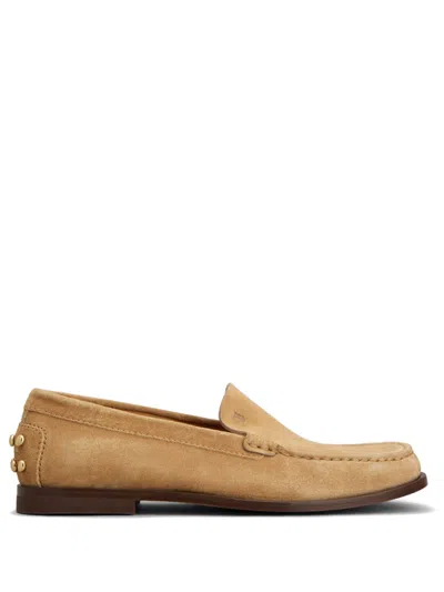 Tod's Beige Loafers With Embossed Logo And Stud Details On The Back In Leather Woman In Brown