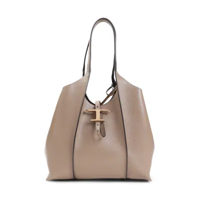 Tod's Beige T Timeless Small Tote In Sand