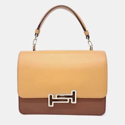 Pre-owned Tod's Beige/brown Leather Tote And Chain Shoulder Bag