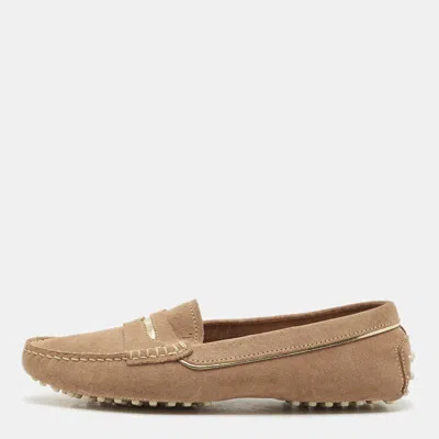 Pre-owned Tod's Beige/gold Suede Penny Loafers Size 39