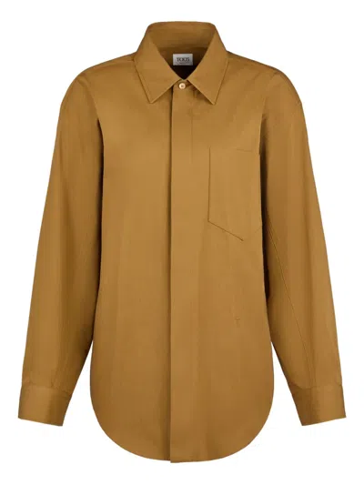 Tod's Belted Patch-pocket Long Shirt In Brown