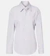 Tod's Belted Striped Cotton Poplin Shirt In Gray