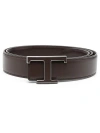 TOD'S DARK BROWN CALF LEATHER T TIMELESS BELT